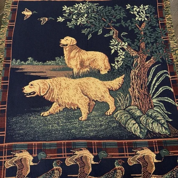 Hunting Dog Lab Retriever Duck Tapestry Throw Blanket Lodge Cabin